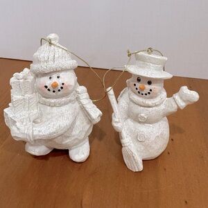 Vintage snowmen ornaments all white with glitter